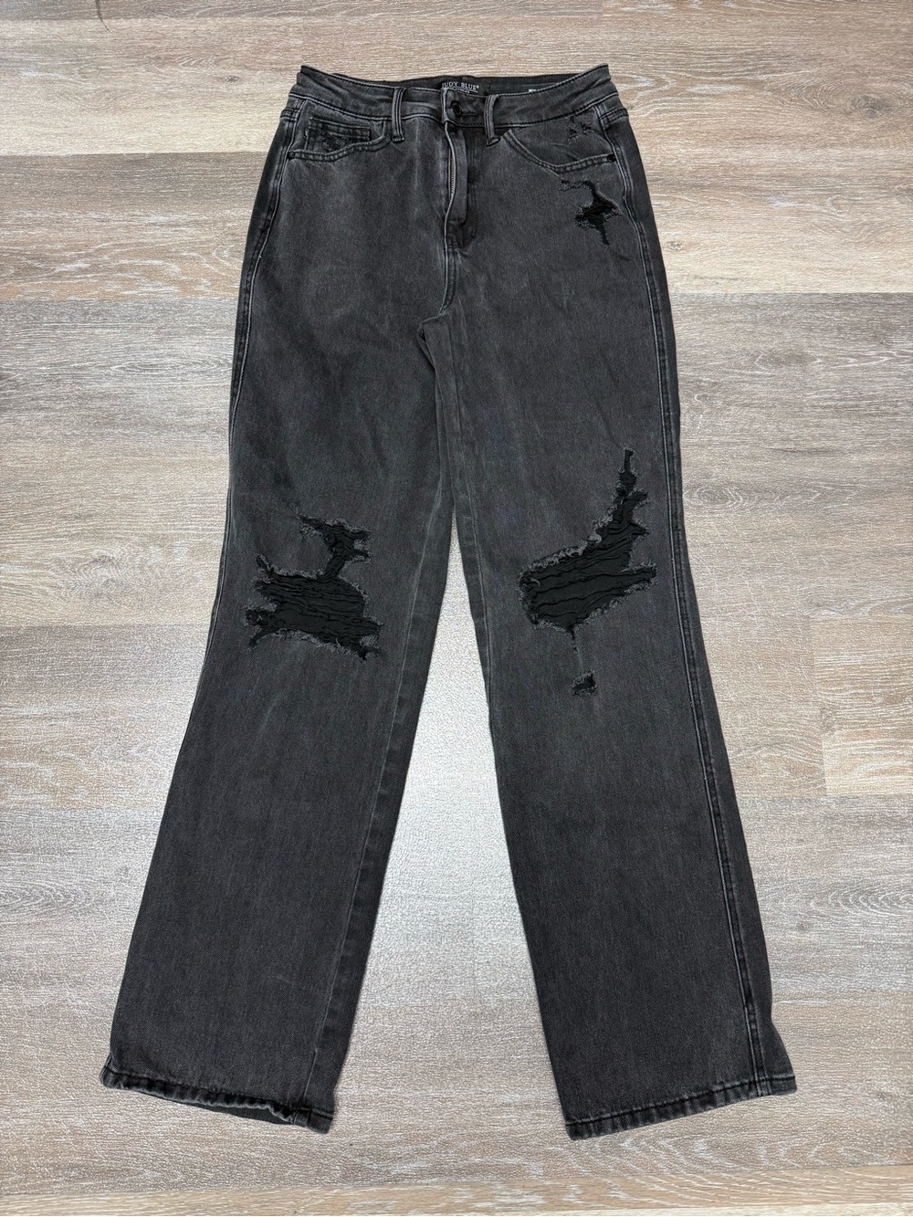 Judy Blue 90s Straight High Rise Distressed Black Jeans Size 5/27 JB88737